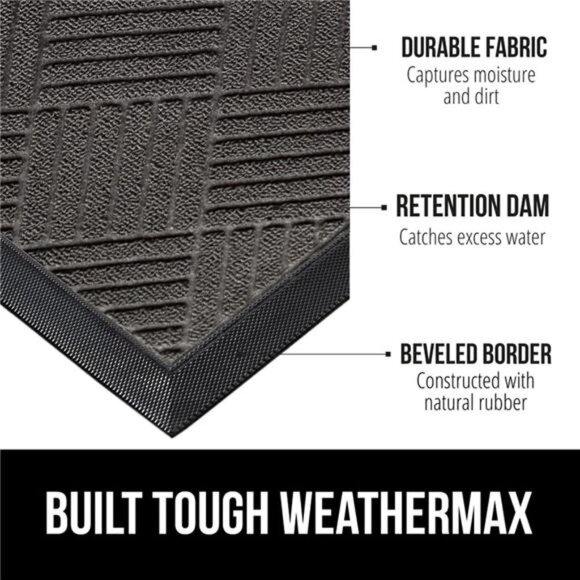 WeatherMax Doormat, Durable Natural Rubber, 17x29, Gray Diamond - Picture 1 of 6